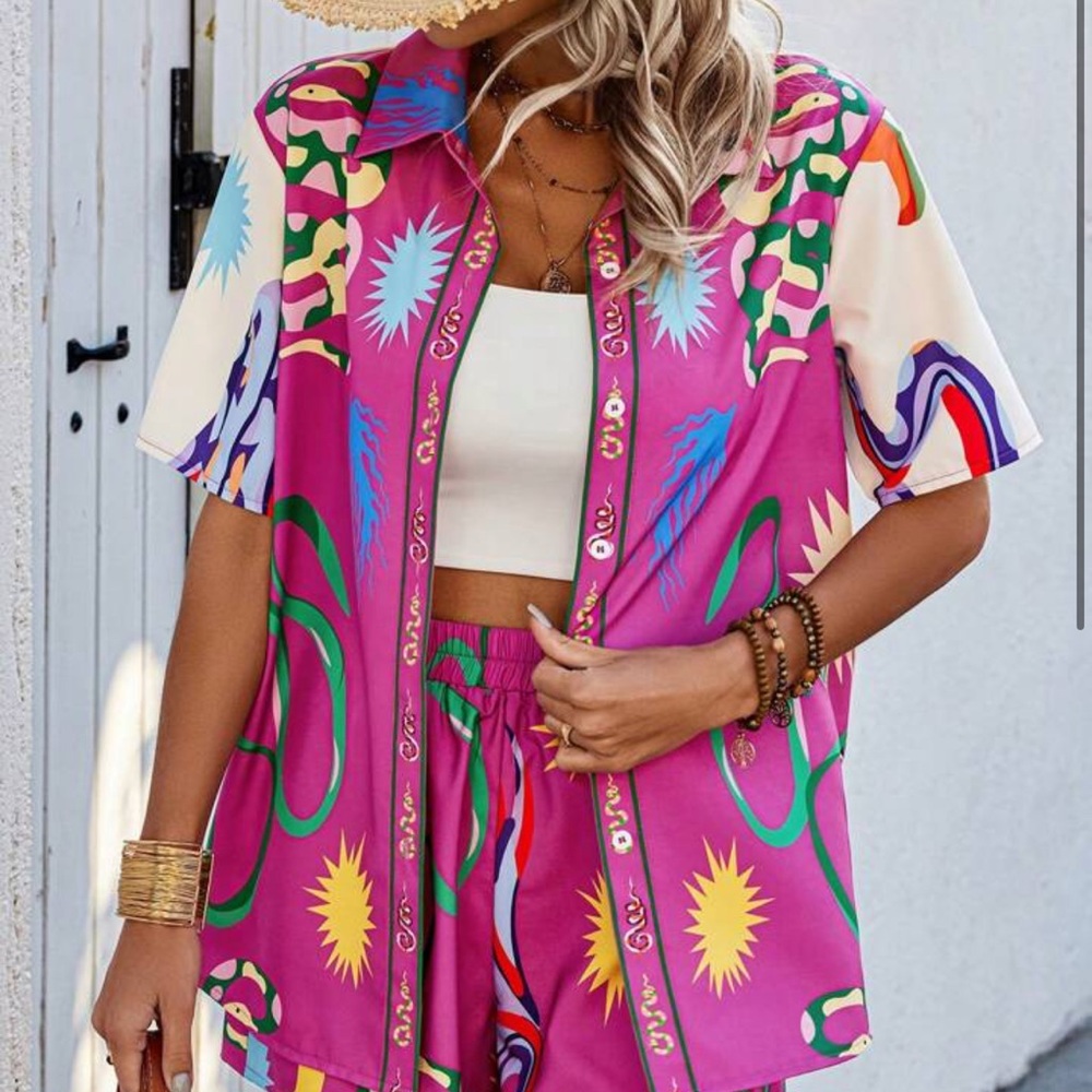 Vibrant Multicolor Short Sleeve Shirt and Shorts Set